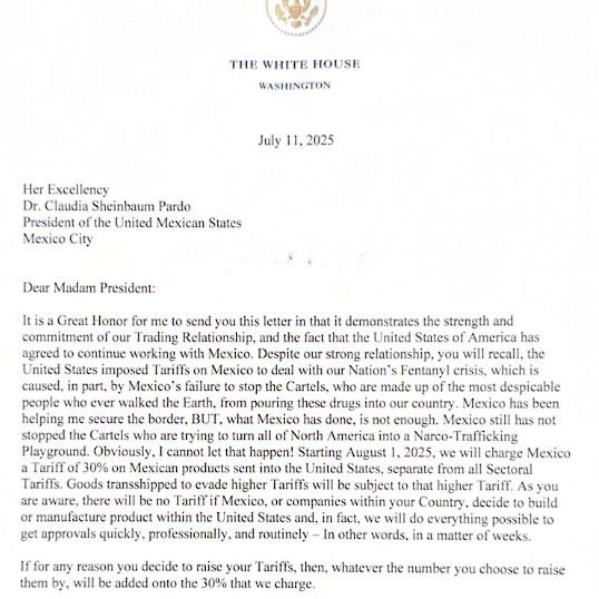 Más cartas de Trump amenazando con aranceles.