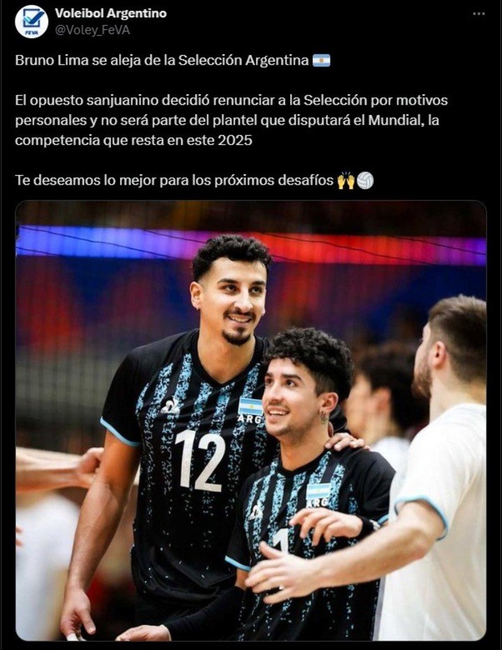 Renuncia de Bruno Lima: el posteo oficial de la FeVA. (Foto: Twitter)