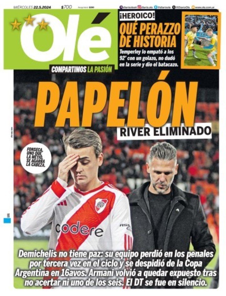 La tapa de la eliminación de River ante Temperley.
