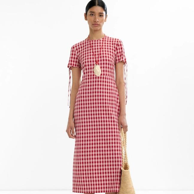 Vestido de vichy rojo con manga corta