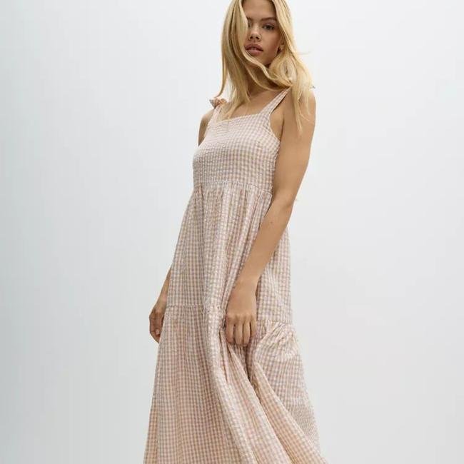 Vestido de vichy amplio con lazos en los tirantes