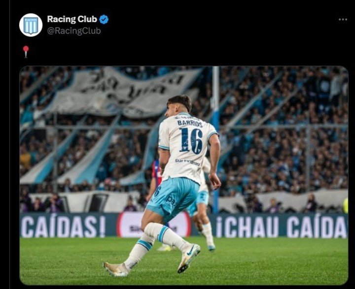 El posteo de Racing tras ganarle a San Lorenzo: Barrios y el símbolo de mapa...