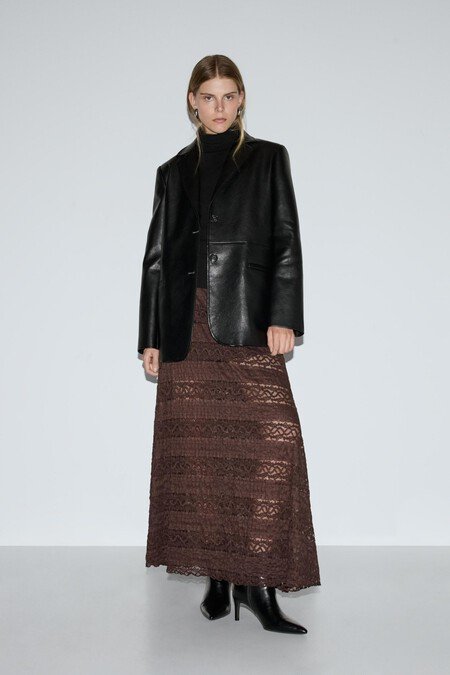 Faldas Midi Marron Lefties Baratas Elegantes Otoño