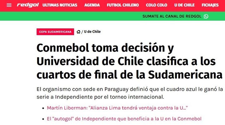 Los títulos de los medios chilenos ante el fallo de Conmebol.