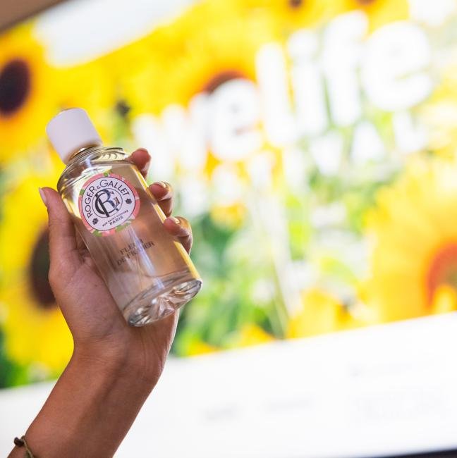 Una de las fragancias que se encontraban a los pies de la esterilla en la sala de bienestar, de la firma Roger&Gallet.