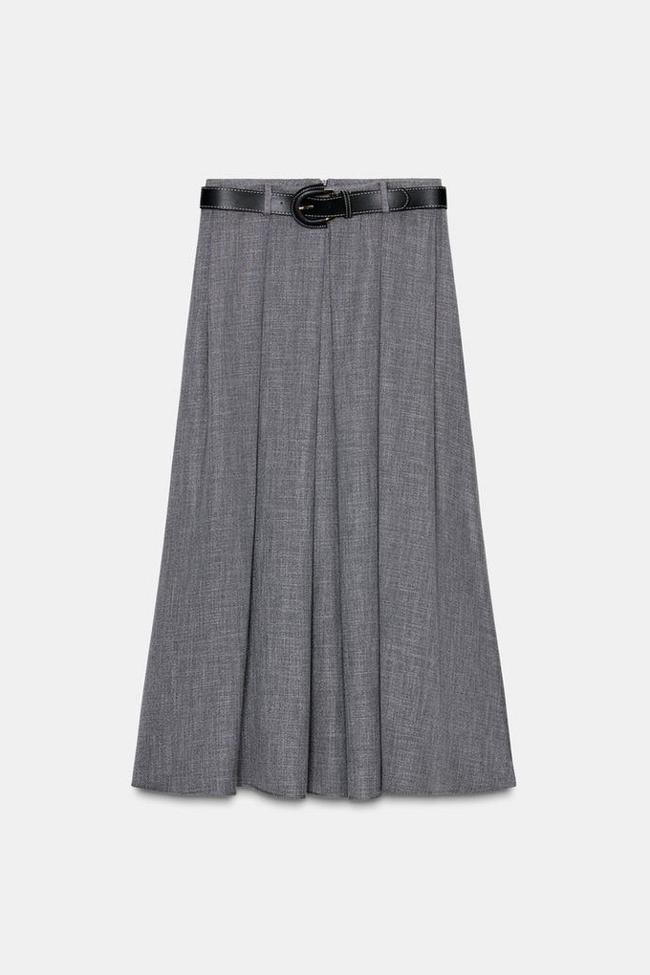 Falda midi piegues cinturón (39,95€)