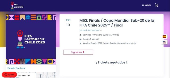 Entradas agotadas en la página oficial de FIFA.
