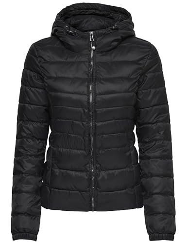 ONLY Onltahoe Hood Jacket Otw Noos, Chaqueta Mujer, Negro (Black Black), 40 (Talla del Fabricante: Medium)