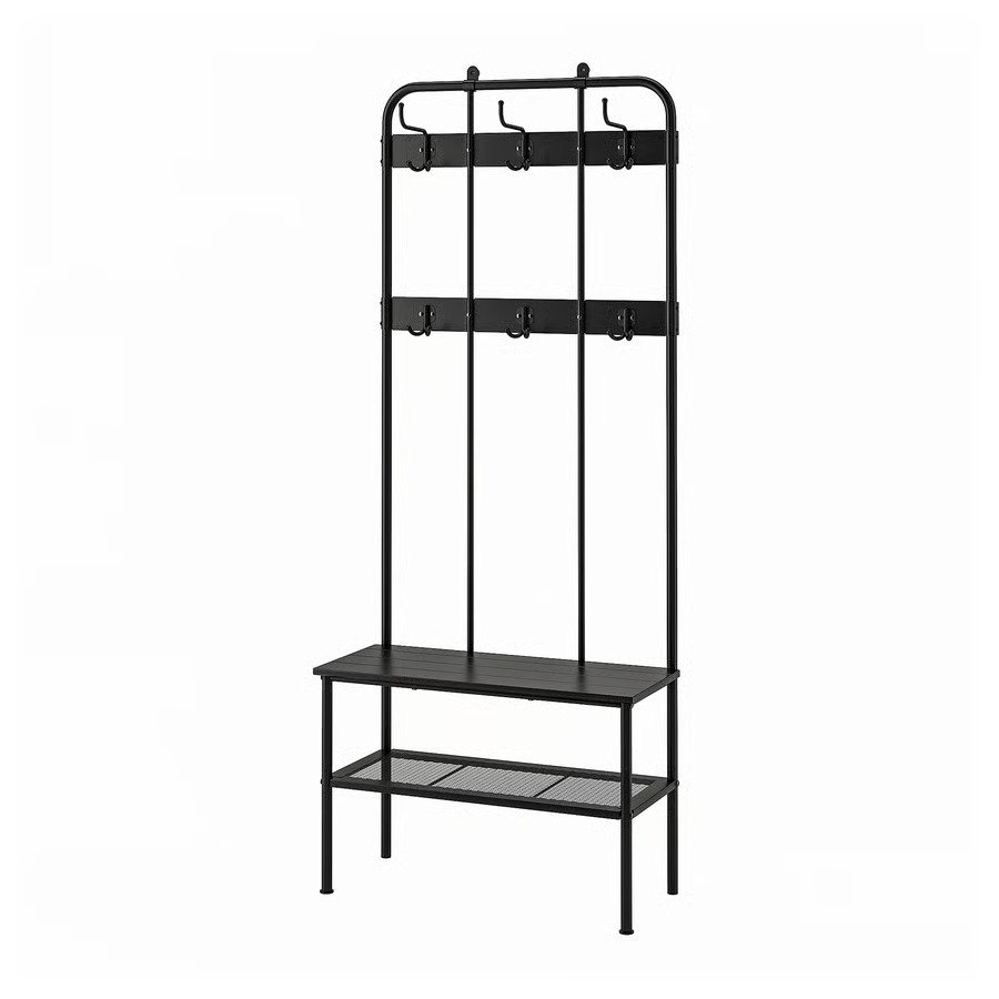 Perchero y banco con zapatero, negro, 190x35x79 cm