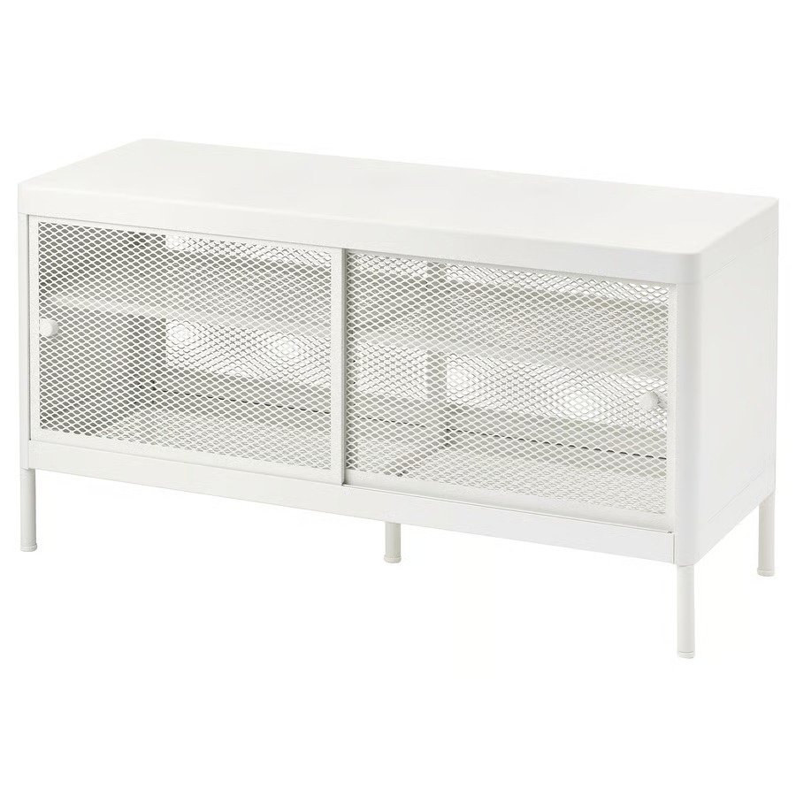 Banco zapatero con puerta corredera, blanco, 100x37 cm