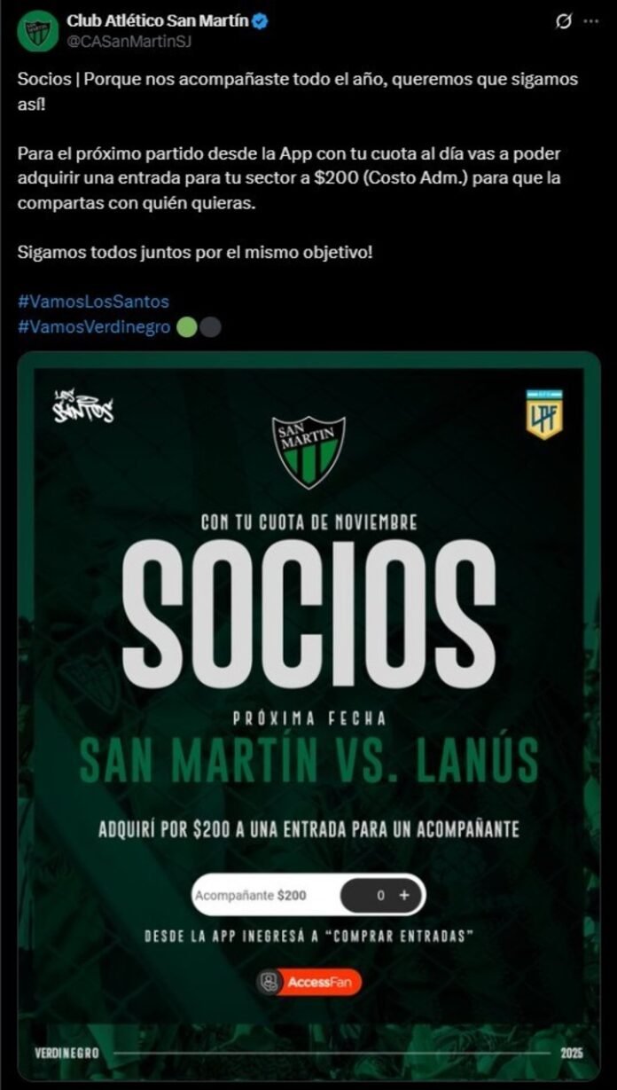 La inédita movida de San Martín de San Juan para el partido en el que se juega el descenso: entradas a ¡200 pesos!