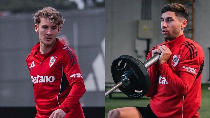 Colidio y Montiel entrenan en el Camp. Foto: prensa River.