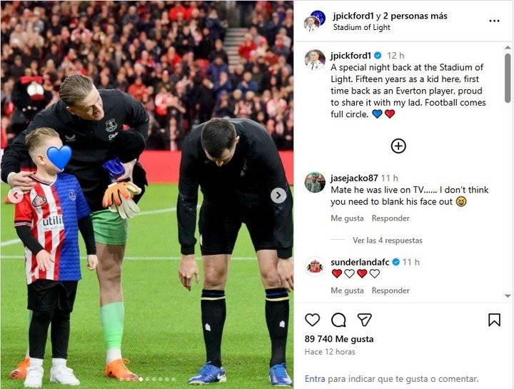 La publicación de Pickford en sus redes sociales.
Foto: jpickford1