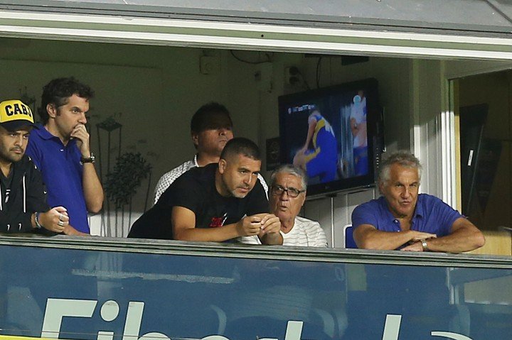 Román y Márcico, juntos en un partido de Boca en la Bombonera.