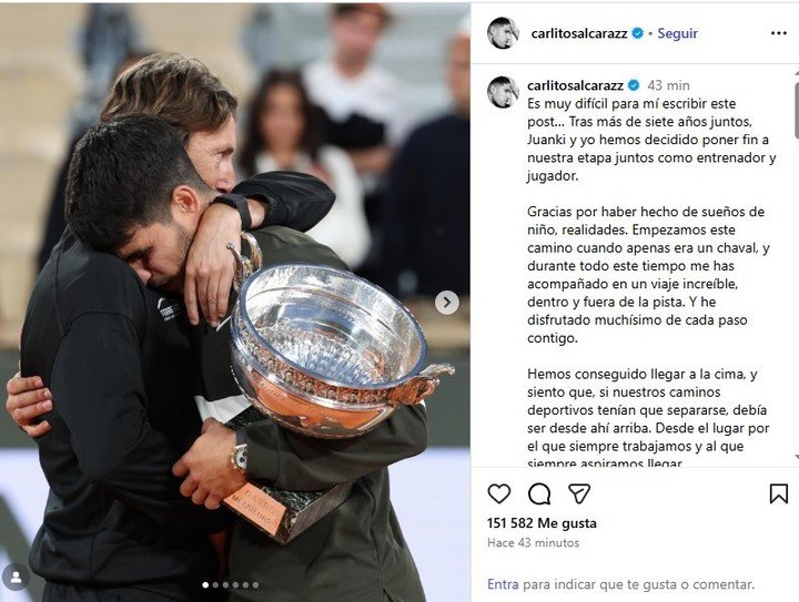 La despedida de Alcaraz con Ferrero. Foto: @carlitosalcarazz