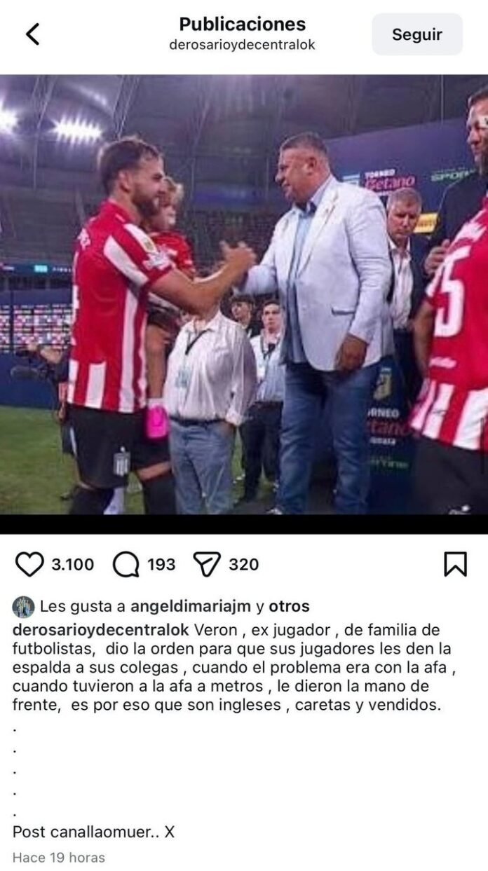 Los likes de Ángel Di María contra Estudiantes y Juan Sebastián Verón