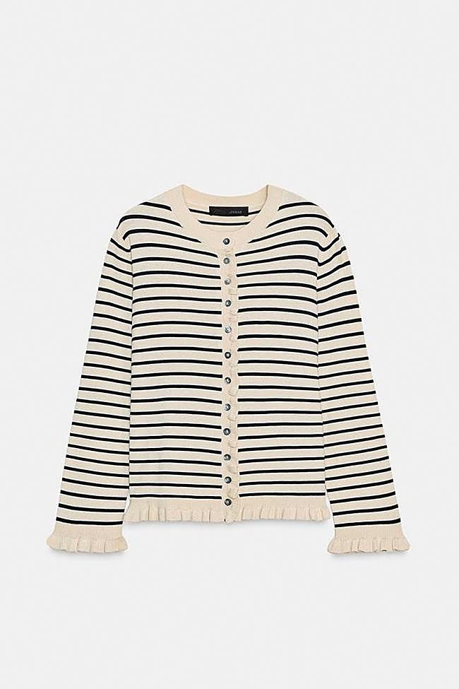 Cárdigan de rayas con volante en el bajo de Zara