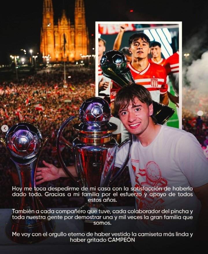 La foto con la que se despidió Román Gómez de Estudiantes. (@romangomez.z)