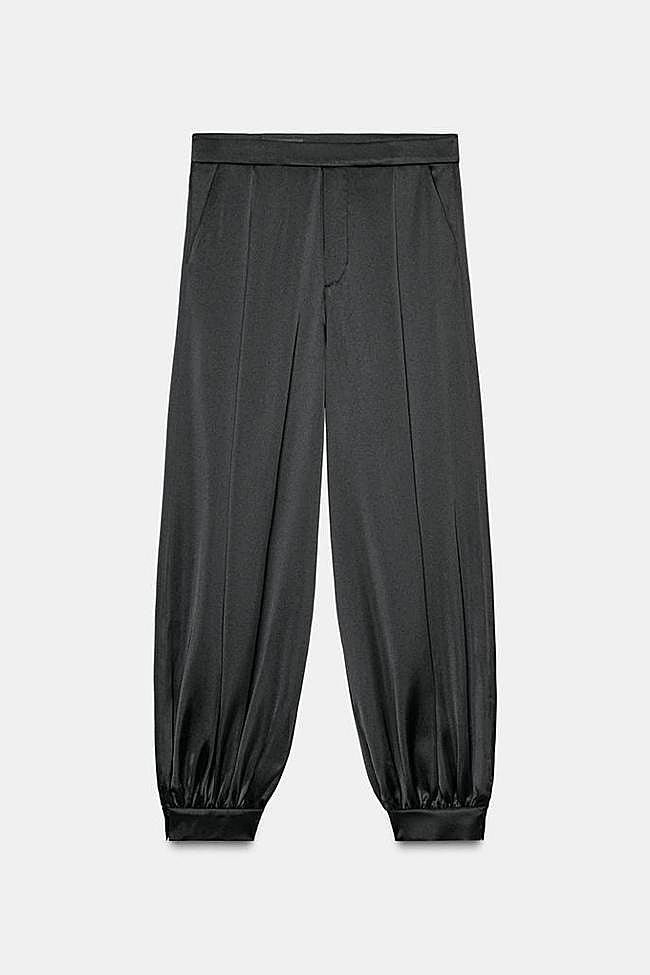 Pantalón satinado bombacho pliegues (29,95€)