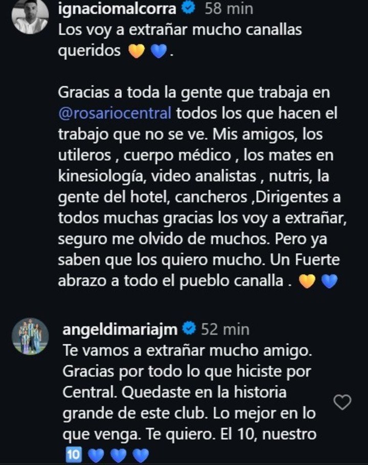 La despedida de Malcorra y el saludo de Ángel Di María para el 10.