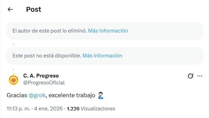 La respuesta de Progreso al tweet de Wanderers.