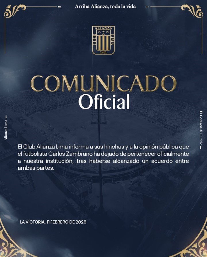 El comunicado de Alianza Lima sobre la desvinculación de Carlos Zambrano. 