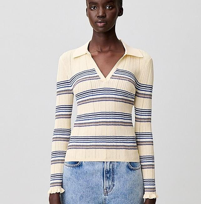 Jersey de rayas finas con cuello en V ajustado de Claudie Pierlot, 175 euros.