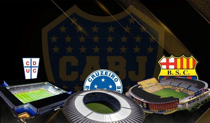 El Xeneize y los tres estadios que deberá visitar en la fase de grupos.