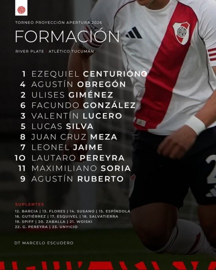 La formación de la Reserva de River contra Atlético Tucumán (Prensa River).