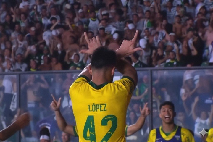 El festejo goleador del Flaco López.