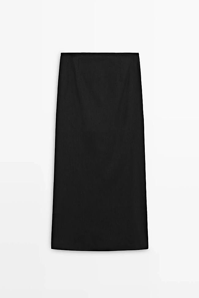 Falda midi recta con lino (69,95€)