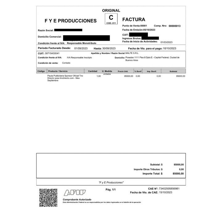 Una de las facturas sobre los pagos recibidos por Jarque.