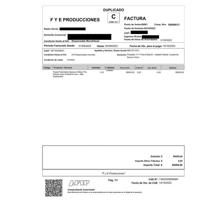 Una de las facturas sobre los pagos recibidos por Jarque.