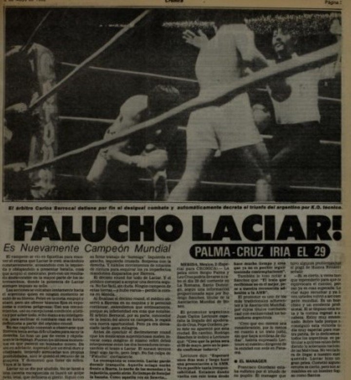 Crónica de la época sobre la pelea de Falucho Laciar en México. (FOTO: Archivo)