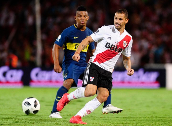 Mora ante Boca en 2018.