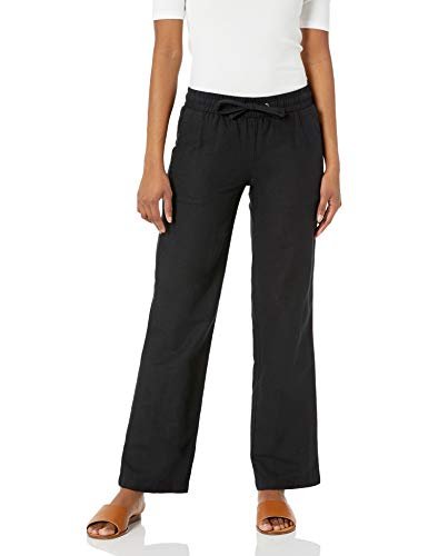 Amazon Essentials Pantalón de Pierna Ancha con Cordón Ajustable en Mezcla de Lino (Disponible en Tallas Grandes) Mujer, Negro, S