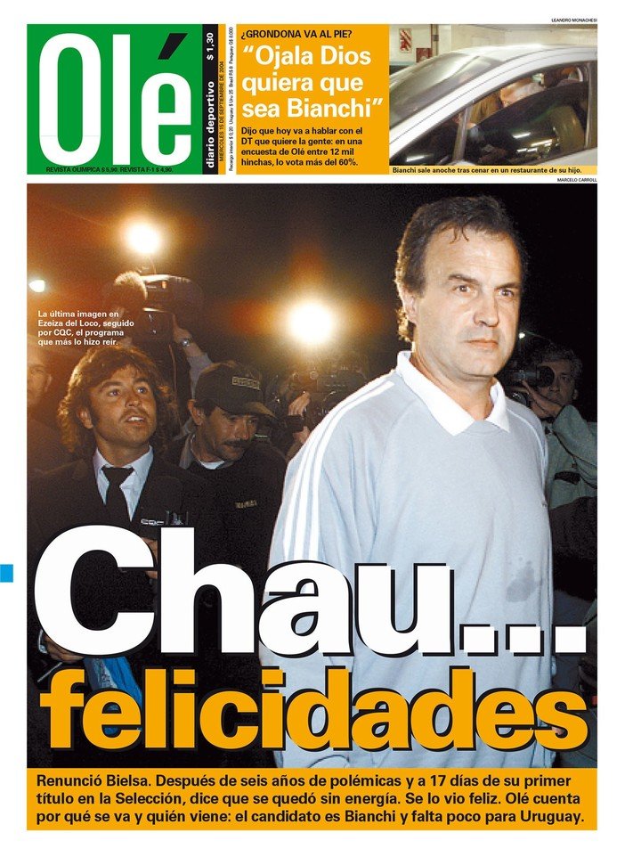 La tapa de Olé tras la renuncia de Bielsa.