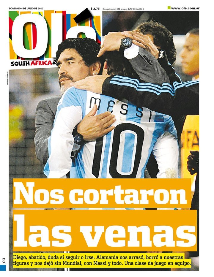 La tapa de Olé tras la eliminación de Sudáfrica.