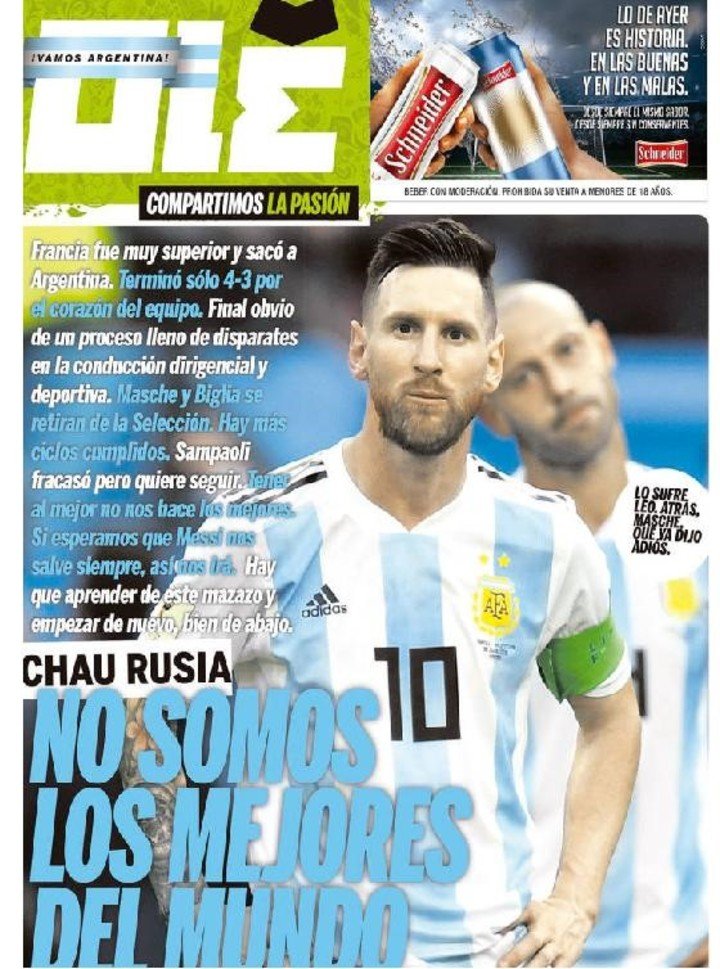 La tapa de Olé tras la eliminación en el Mundial 2018.
