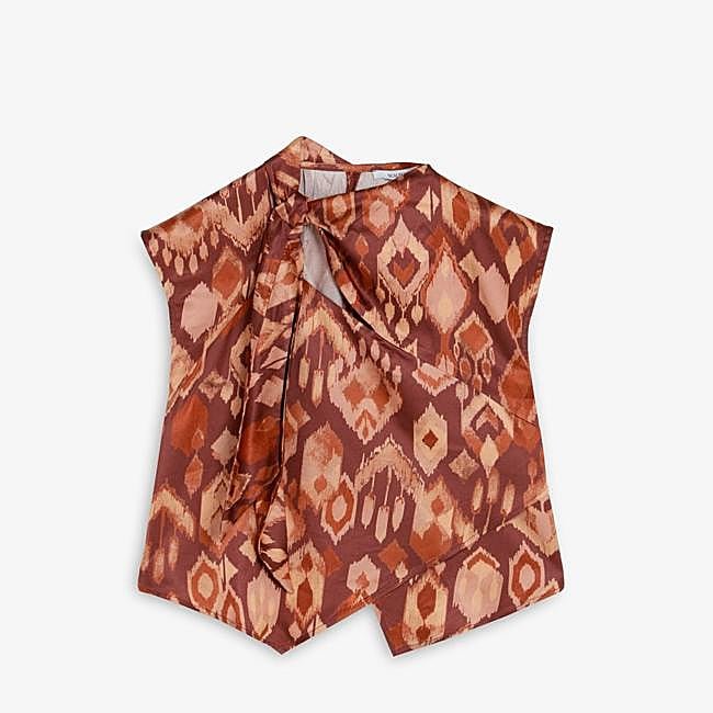 Blusa sin mangas con estampado en tonos tierra de Scalpers, 69,99 euros.