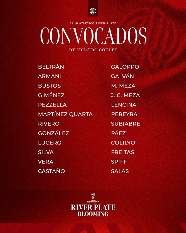 La lista de convocados de River ante Blooming (Prensa River).