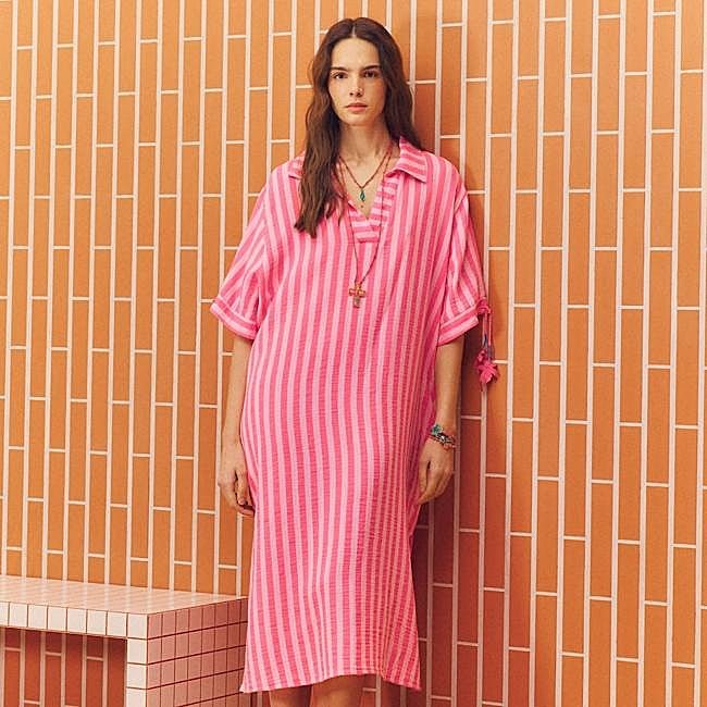 Vestido amplio de rayas rosas de Stella Rittwagen, 70 euros.