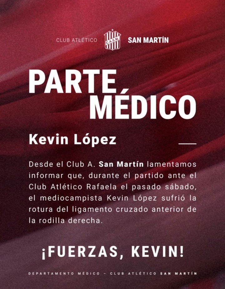 Así confirmó la lesión el club en sus redes sociales..