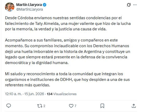 Despedida de Martín Llaryora a Taty Almeida