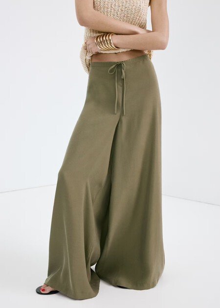 Pantalon Amplio Cintura Elastica Fluido Mango Rebajas Comodos Elegantes Boho