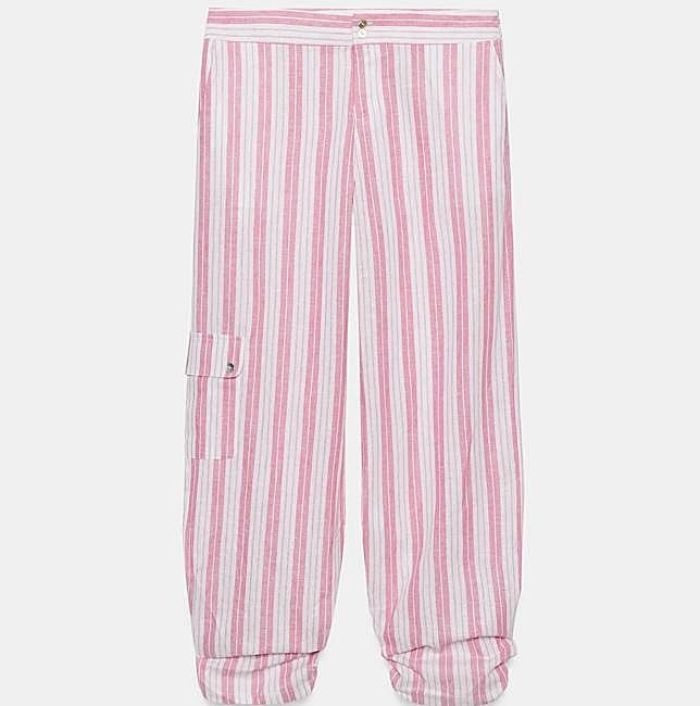 Pantalones bombachos de rayas rosas de Zara, 29,95 euros.