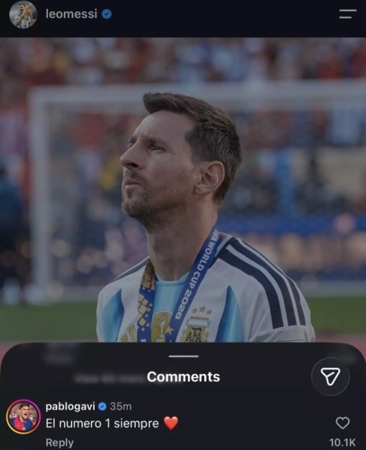 El comentario de Gavi en el posteo de Leo Messi.