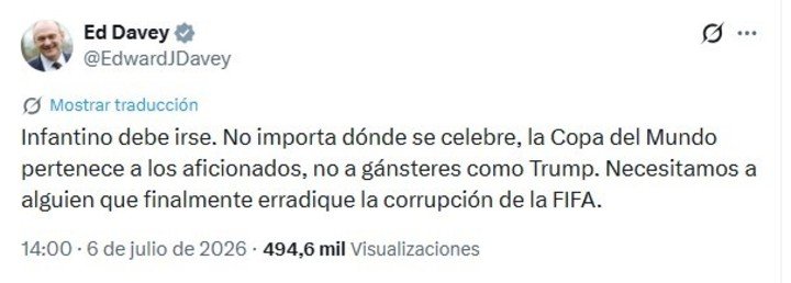 El posteo de Ed Davey en su cuenta de X.