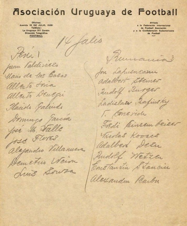 La planilla oficial del partido con el membrete oficial de la Asociación Uruguaya de Fútbol.