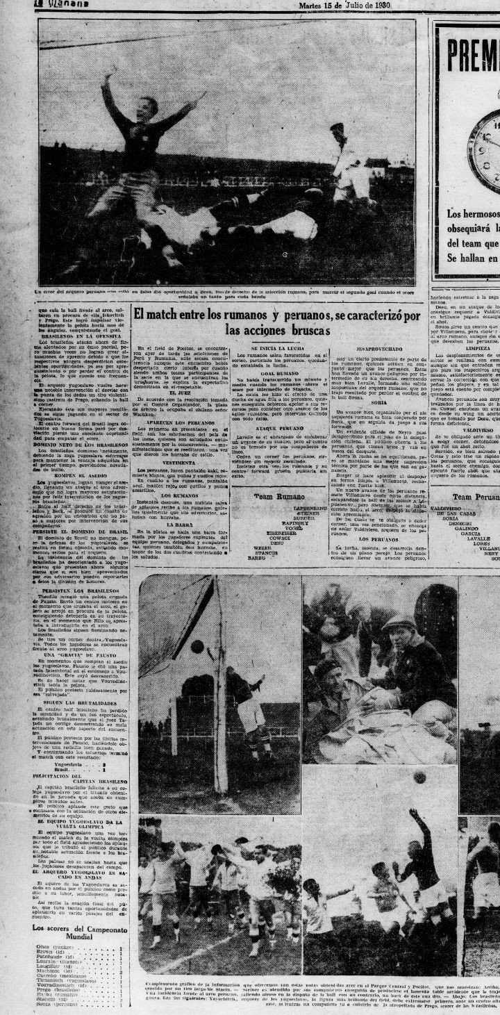 Prensa Perú vs Rumania 1930.